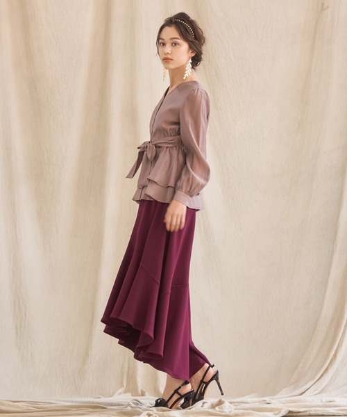 DRESS PLUS(ドレスプラス)の「フレアスカート ミモレ丈 フィッシュテール ペプラム バックゴム(スカート・レディース・ブラック/バーガンディー/アーミー/レンガ/グレー・M/S/L)」の9枚目の写真