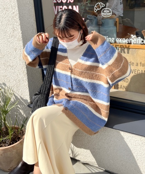 nemne store(ネンネストア)の「ワイドボーダーニットカーディガン(カーディガン/ボレロ・レディース・ピンク/グリーン/ブルー・フリー)」の20枚目の写真