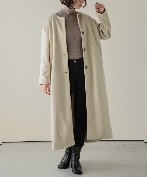 La-gemme(ラジェム)の「ノーカラーロングコート(その他アウター・レディース・ベージュ/カーキブラウン/ブラック・フリー)」の3枚目の写真