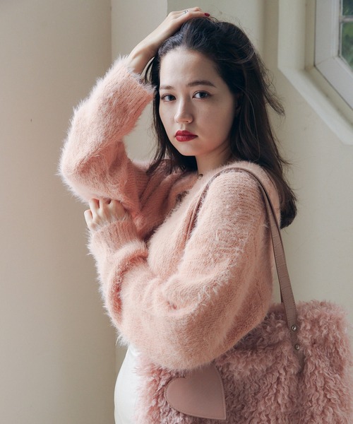 シャギー ニットカーディガン TINA：JOJUN（カーディガン/ボレロ