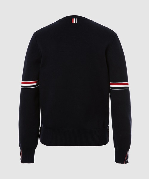 THOM BROWNE（トムブラウン）の「MILANO STITCH CREW NECK PULLOVER W/ RWB STRIPE SLEEVES IN COTTON（ニット/セーター・メンズ・ホワイト/ライトグレー/ネイビー・1/2）」の4枚目の写真