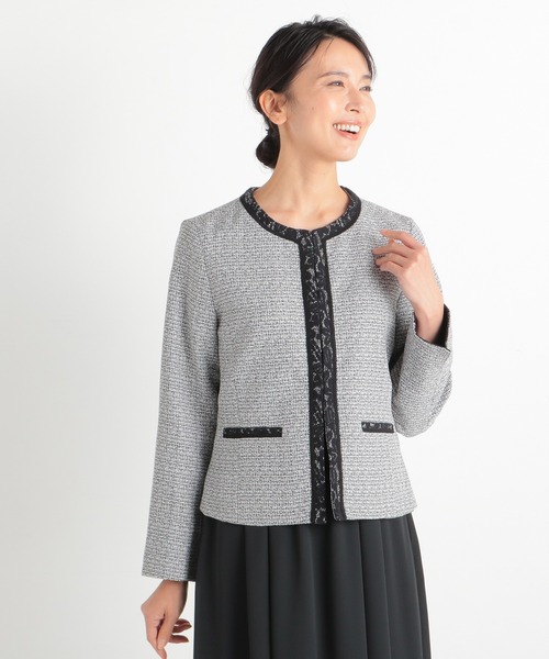 Honeys（ハニーズ）の「レース使いノーカラージャケット（ノーカラー