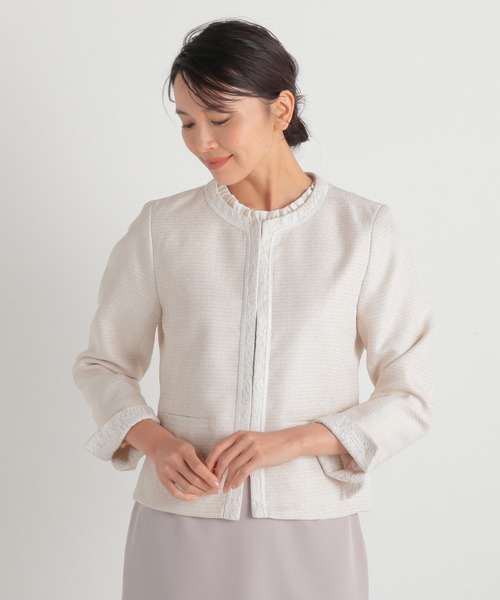 Honeys（ハニーズ）の「レース使いノーカラージャケット（ノーカラー