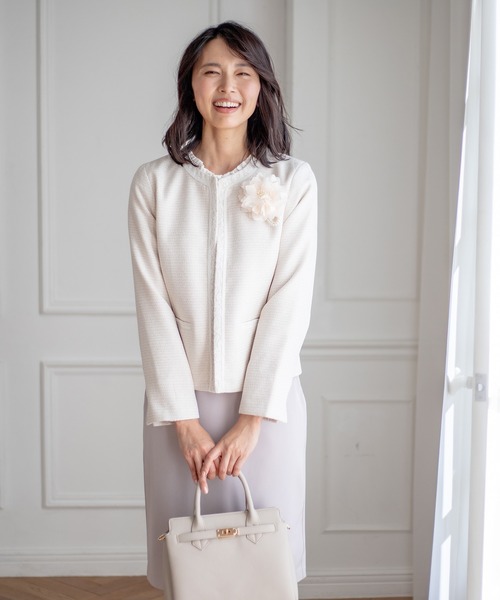 Honeys（ハニーズ）の「レース使いノーカラージャケット（ノーカラー