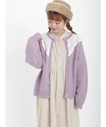 Samansa Mos2 | レース貼りニットカーディガン(カーディガン/ボレロ)