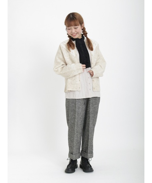 Samansa Mos2（サマンサ モスモス）の「レース貼りニットカーディガン（カーディガン/ボレロ・レディース・ラベンダー/オフホワイト/ブラック・ﾌﾘ-）」の5枚目の写真