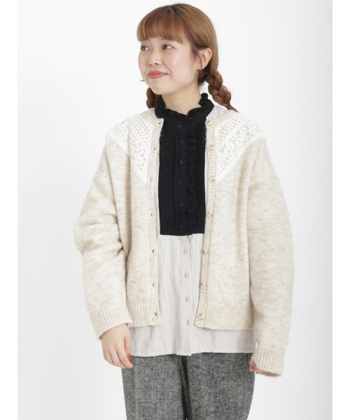 Samansa Mos2（サマンサ モスモス）の「レース貼りニットカーディガン（カーディガン/ボレロ・レディース・ラベンダー/オフホワイト/ブラック・ﾌﾘ-）」の16枚目の写真