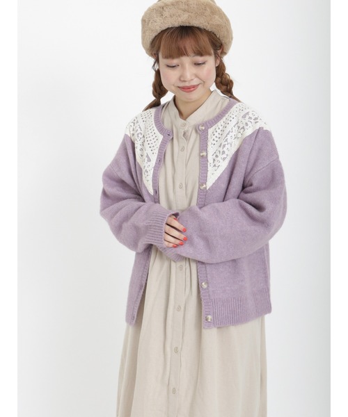 Samansa Mos2（サマンサ モスモス）の「レース貼りニットカーディガン（カーディガン/ボレロ・レディース・ラベンダー/オフホワイト/ブラック・ﾌﾘ-）」の9枚目の写真