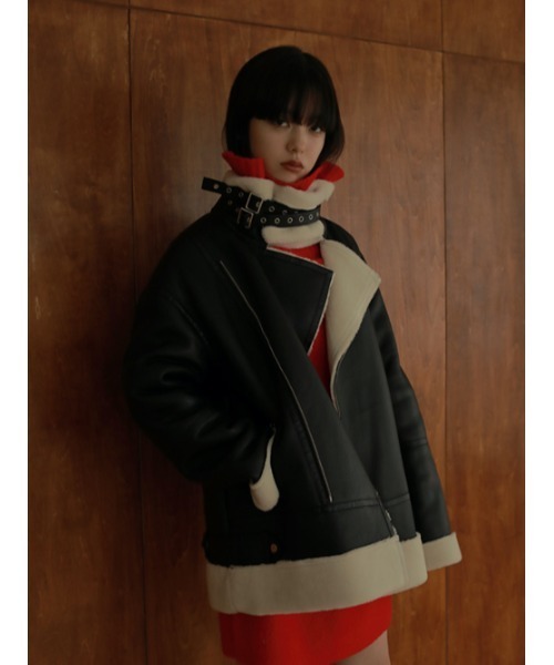 AMAIL（アマイル）の「Cafelatte mouton コート（ムートンコート・レディース・ベージュ/ブラック・FREE）」の9枚目の写真