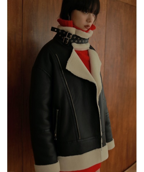 AMAIL（アマイル）の「Cafelatte mouton コート（ムートンコート・レディース・ベージュ/ブラック・FREE）」の10枚目の写真