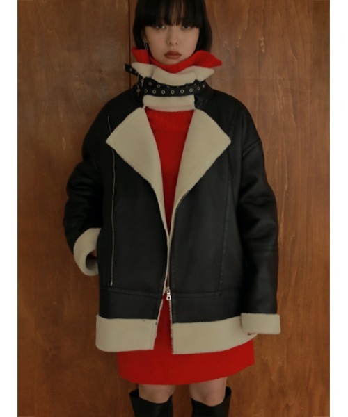 AMAIL（アマイル）の「Cafelatte mouton コート（ムートンコート・レディース・ベージュ/ブラック・FREE）」の13枚目の写真