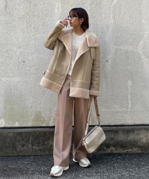 AMAIL（アマイル）の「Cafelatte mouton コート（ムートンコート・レディース・ベージュ/ブラック・FREE）」の22枚目の写真