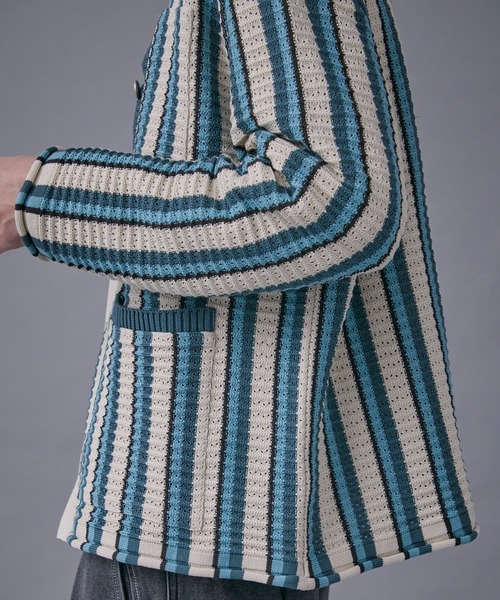 PUBLIC TOKYO（パブリックトウキョウ）の「マルチボーダーニットブルゾン（カーディガン/ボレロ・メンズ・ブラック/ベージュ・FREE）」の11枚目の写真