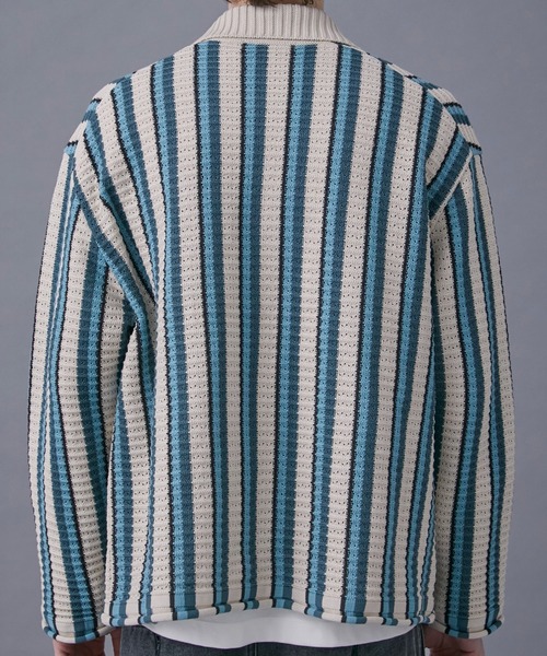 PUBLIC TOKYO（パブリックトウキョウ）の「マルチボーダーニットブルゾン（カーディガン/ボレロ・メンズ・ブラック/ベージュ・FREE）」の14枚目の写真