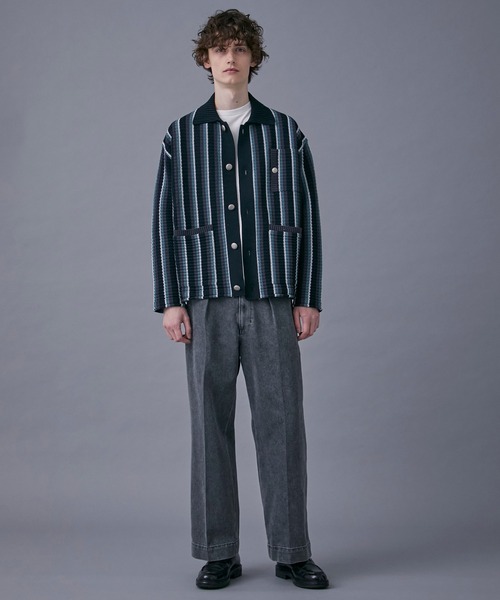 新品　CPG マルチボーダーニットブルゾン　ブラック/ホワイト サイズ1 PUBLIC TOKYO（パブリックトウキョウ）の「マルチボーダーニット