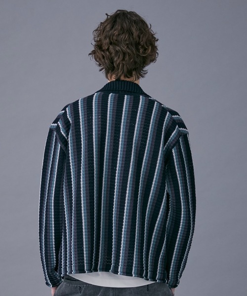 PUBLIC TOKYO（パブリックトウキョウ）の「マルチボーダーニットブルゾン（カーディガン/ボレロ・メンズ・ブラック/ベージュ・FREE）」の12枚目の写真