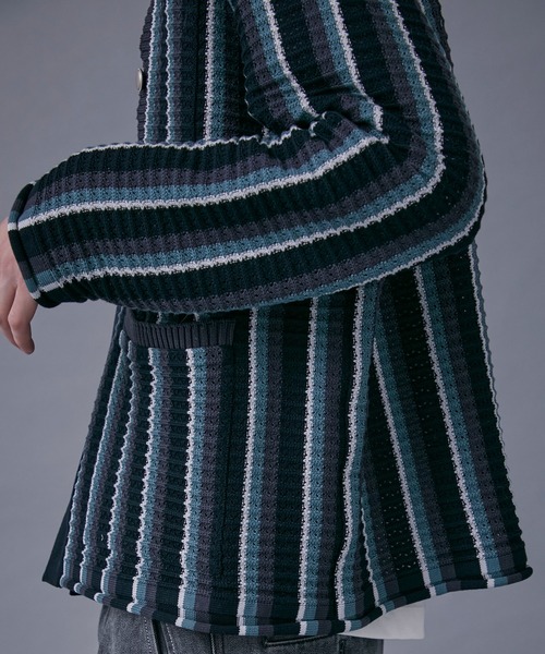 PUBLIC TOKYO（パブリックトウキョウ）の「マルチボーダーニットブルゾン（カーディガン/ボレロ・メンズ・ブラック/ベージュ・FREE）」の16枚目の写真