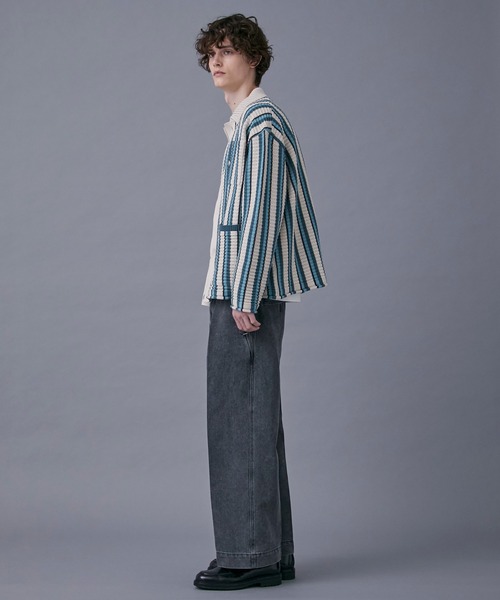 PUBLIC TOKYO（パブリックトウキョウ）の「マルチボーダーニットブルゾン（カーディガン/ボレロ・メンズ・ブラック/ベージュ・FREE）」の10枚目の写真