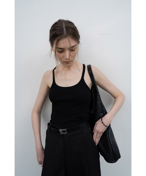 EKCOOKIES（イーケークッキーズ）の「【 EKCOOKIES 】バックアメリカンスリーブベーシックシンプルリブキャミソール（キャミソール・レディース・ブラウン/ホワイト/ブラック・M/S）」の2枚目の写真