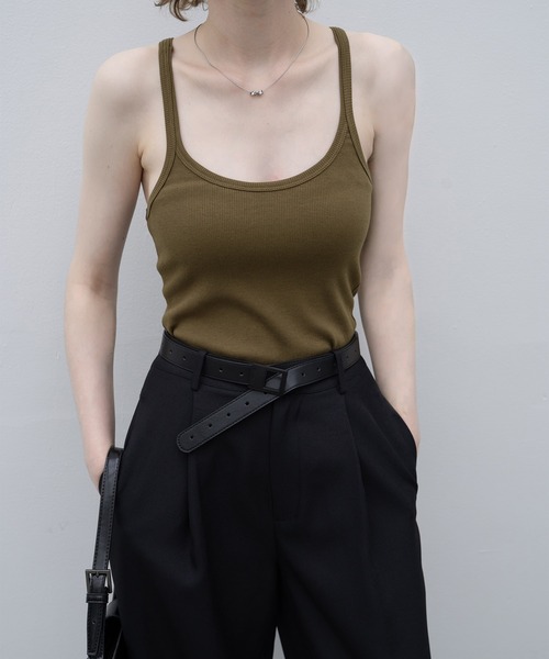 EKCOOKIES（イーケークッキーズ）の「【 EKCOOKIES 】バックアメリカンスリーブベーシックシンプルリブキャミソール（キャミソール・レディース・ブラウン/ホワイト/ブラック・M/S）」の17枚目の写真