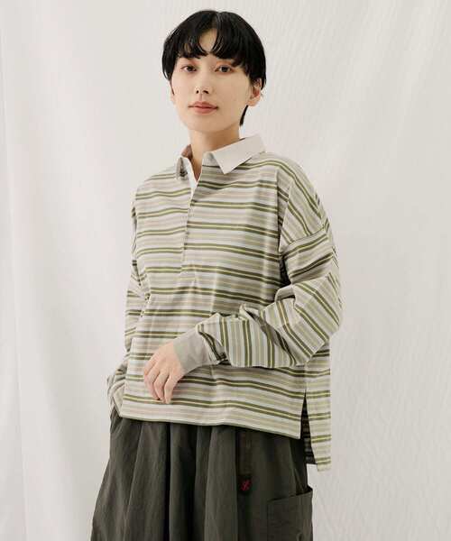 EKAL（エカル）の「ネイチャーボーダープルオーバー（Tシャツ/カットソー・レディース・ホワイト系その他/グリーン系その他・ONE）」の2枚目の写真