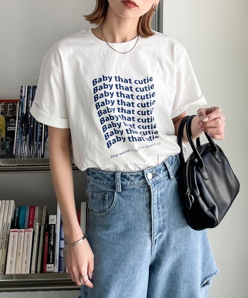 Chillfar(チルファー)の「デザインロゴミックスTシャツ(Tシャツ/カットソー・レディース・イエロー系/ネイビー系1/レモンイエロー/杢グレー/チャコール/ピンク系/ホワイト系2/ホワイト×ブルー/アイボリー系3/グレー系/ホワイト×レッド/アイボリー系2/ピンク/グリーン/ネイビー/オートミール/ベージュ系/ベージュ系1/ホワイト系3/ネイビー系/ホワイト系1/アイボリー系/ホワイト×ネイビー/ブラック×ホワイト/ホワイト系/クリーム・FREE)」の7枚目の写真