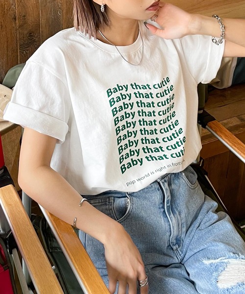 Chillfar(チルファー)の「デザインロゴミックスTシャツ(Tシャツ/カットソー・レディース・イエロー系/ネイビー系1/レモンイエロー/杢グレー/チャコール/ピンク系/ホワイト系2/ホワイト×ブルー/アイボリー系3/グレー系/ホワイト×レッド/アイボリー系2/ピンク/グリーン/ネイビー/オートミール/ベージュ系/ベージュ系1/ホワイト系3/ネイビー系/ホワイト系1/アイボリー系/ホワイト×ネイビー/ブラック×ホワイト/ホワイト系/クリーム・FREE)」の8枚目の写真