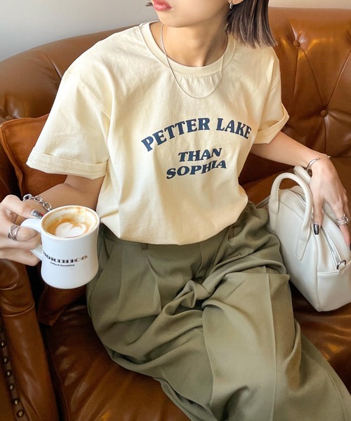 Chillfar(チルファー)の「デザインロゴミックスTシャツ(Tシャツ/カットソー・レディース・イエロー系/ネイビー系1/レモンイエロー/杢グレー/チャコール/ピンク系/ホワイト系2/ホワイト×ブルー/アイボリー系3/グレー系/ホワイト×レッド/アイボリー系2/ピンク/グリーン/ネイビー/オートミール/ベージュ系/ベージュ系1/ホワイト系3/ネイビー系/ホワイト系1/アイボリー系/ホワイト×ネイビー/ブラック×ホワイト/ホワイト系/クリーム・FREE)」の14枚目の写真