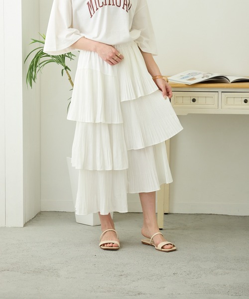 ☆ハンドメイド☆アシンメトリーなティアードスカート セール】アシンメトリーティアードスカート（スカート