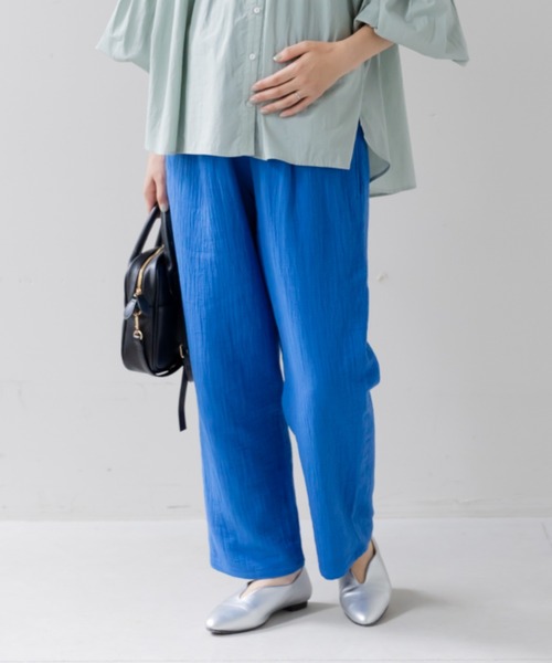 フェリシモMama（フェリシモママ）の「Ｍｏｒｅｄｄｅ　綿１００％楊柳ダブルガーゼ素材が気持ちいい　産前産後楽しめるワイドパンツ（マタニティウェア/グッズ・レディース・ベージュ/ブラック/ブルー・MEDIUM/LARGE/X-LARGE/XX-LARGE）」の3枚目の写真