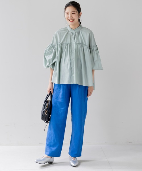 フェリシモMama（フェリシモママ）の「Ｍｏｒｅｄｄｅ　綿１００％楊柳ダブルガーゼ素材が気持ちいい　産前産後楽しめるワイドパンツ（マタニティウェア/グッズ・レディース・ベージュ/ブラック/ブルー・MEDIUM/LARGE/X-LARGE/XX-LARGE）」の12枚目の写真