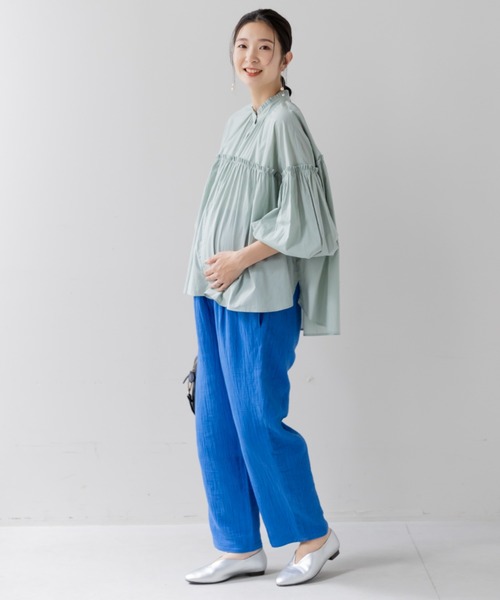 フェリシモMama（フェリシモママ）の「Ｍｏｒｅｄｄｅ　綿１００％楊柳ダブルガーゼ素材が気持ちいい　産前産後楽しめるワイドパンツ（マタニティウェア/グッズ・レディース・ベージュ/ブラック/ブルー・MEDIUM/LARGE/X-LARGE/XX-LARGE）」の13枚目の写真