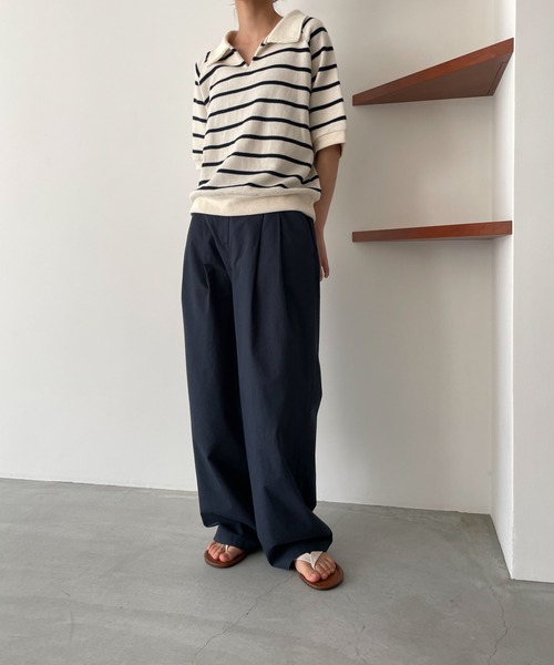 CANAL JEAN（キャナルジーン）の「El mar(エルマール) カノコ編みボーダー半袖プルオーバー（ポロシャツ・レディース・ブラック/アイボリー・ONE SIZE）」の5枚目の写真