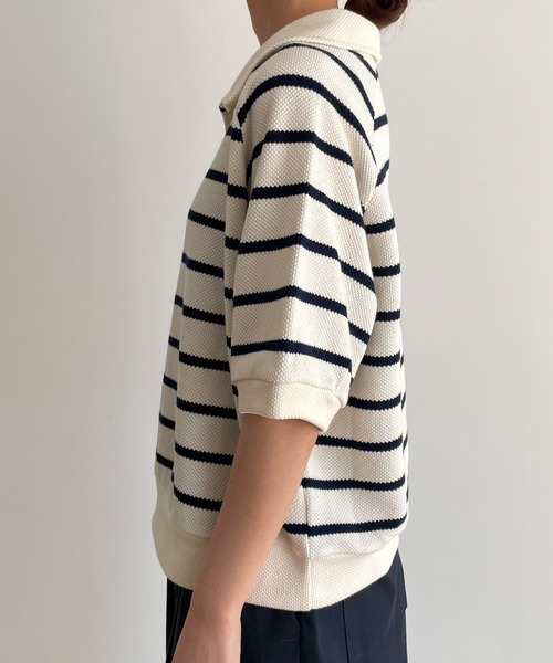 CANAL JEAN（キャナルジーン）の「El mar(エルマール) カノコ編みボーダー半袖プルオーバー（ポロシャツ・レディース・ブラック/アイボリー・ONE SIZE）」の10枚目の写真