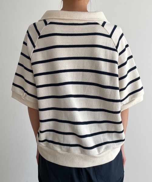 CANAL JEAN（キャナルジーン）の「El mar(エルマール) カノコ編みボーダー半袖プルオーバー（ポロシャツ・レディース・ブラック/アイボリー・ONE SIZE）」の11枚目の写真