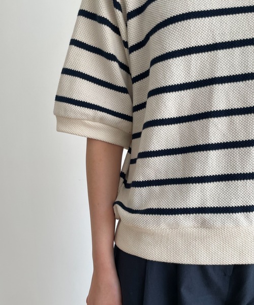 CANAL JEAN（キャナルジーン）の「El mar(エルマール) カノコ編みボーダー半袖プルオーバー（ポロシャツ・レディース・ブラック/アイボリー・ONE SIZE）」の13枚目の写真
