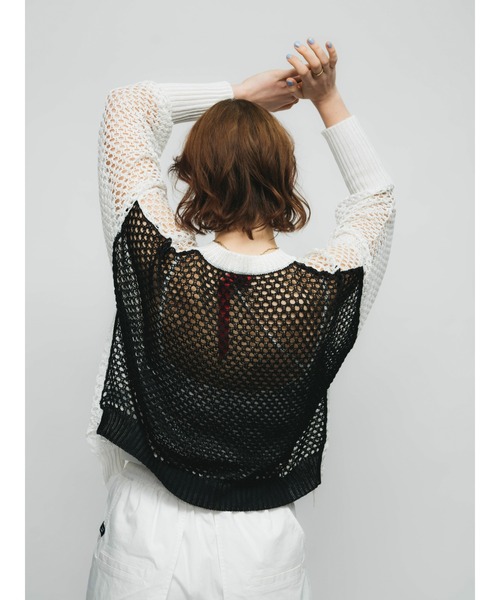今期新品⭐︎equo ⭐︎TIE和紙メッシュクロス編みプルオーバー　マレットメット メッシュ編みニット レディース トップス セーター 体型カバー
