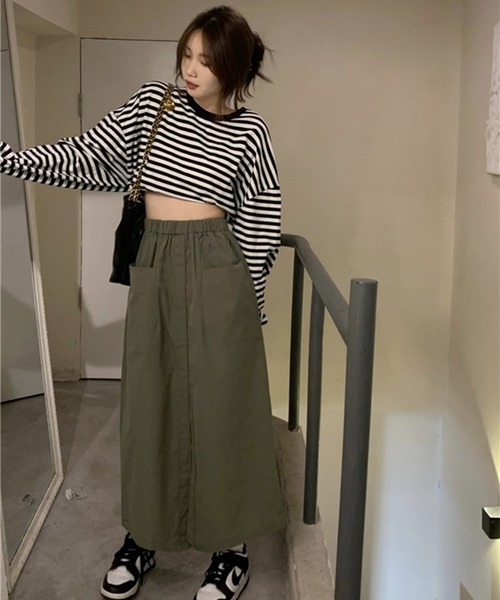 LYEON(リヨン)の「フロントスリットカーゴスカート(スカート・レディース・ベージュ/カーキ・FREE)」の7枚目の写真