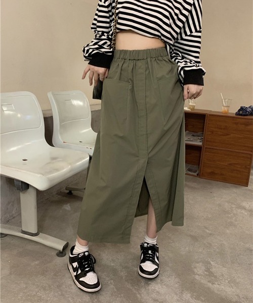 LYEON(リヨン)の「フロントスリットカーゴスカート(スカート・レディース・ベージュ/カーキ・FREE)」の3枚目の写真