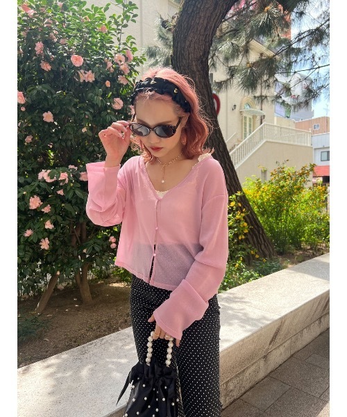 JUMELLE（ジュメロ）の「シアーラメカーディガン（カーディガン/ボレロ・レディース・ピンク/ベージュ・FREE）」の7枚目の写真