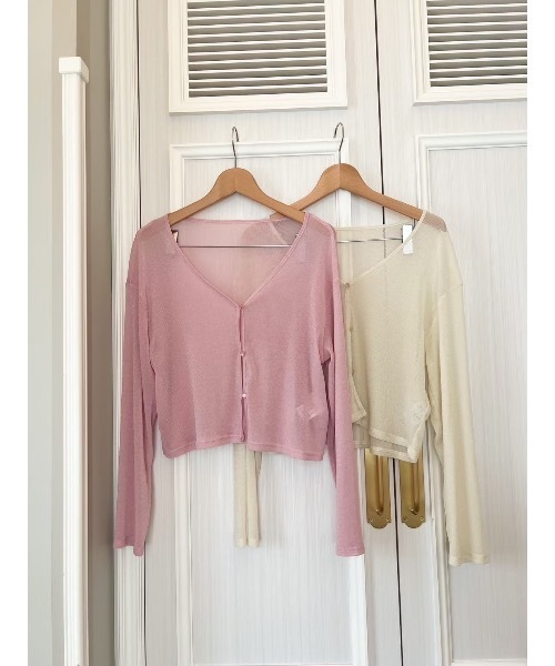 JUMELLE（ジュメロ）の「シアーラメカーディガン（カーディガン/ボレロ・レディース・ピンク/ベージュ・FREE）」の4枚目の写真