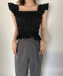 ショルダーフリルシャーリングトップス