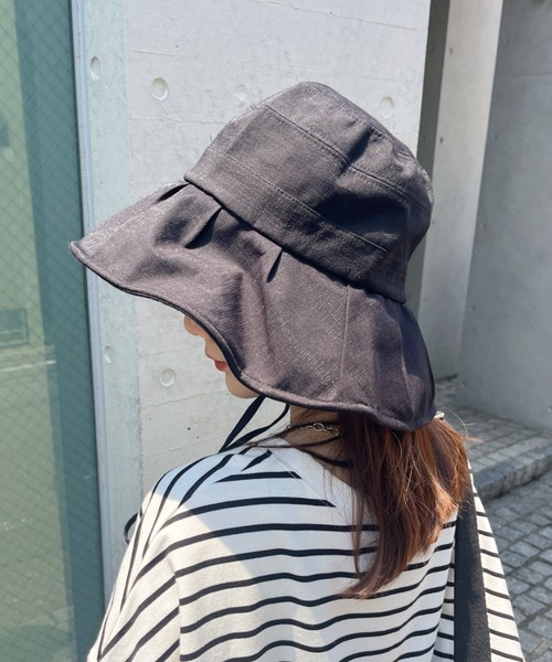 CLEA(クレア)の「UV対策/ストラップ付き ワイヤー入りつば広ハット(ハット・レディース・ナチュラル/アイボリー/ブラック/ベージュ・FREE)」の3枚目の写真
