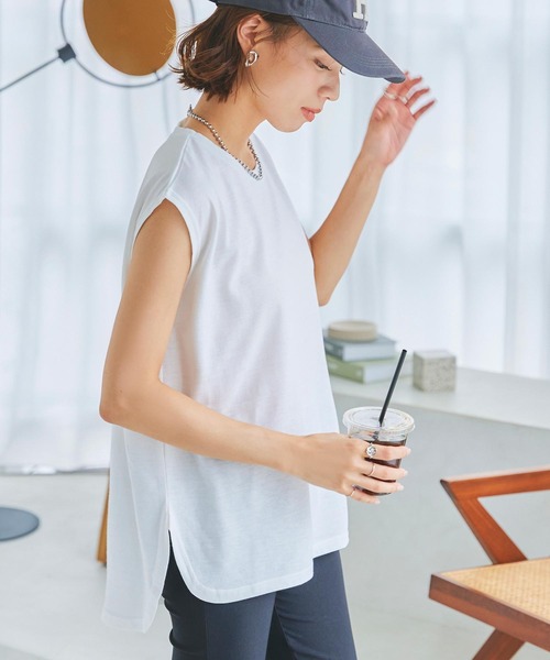 KOBE LETTUCE（コウベレタス）の「[ ASELEAR ] 汗染み防止フレンチスリーブTシャツ（Tシャツ/カットソー・レディース・オフホワイト/テラコッタ/チャコールグレー/ネイビー・M/L）」の16枚目の写真