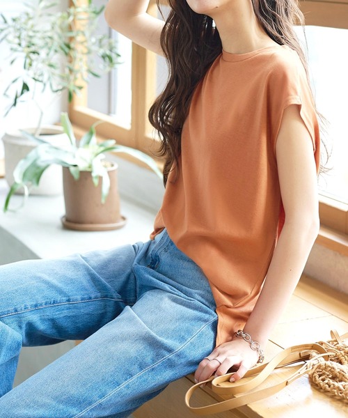 KOBE LETTUCE（コウベレタス）の「[ ASELEAR ] 汗染み防止フレンチスリーブTシャツ（Tシャツ/カットソー・レディース・オフホワイト/テラコッタ/チャコールグレー/ネイビー・M/L）」の19枚目の写真