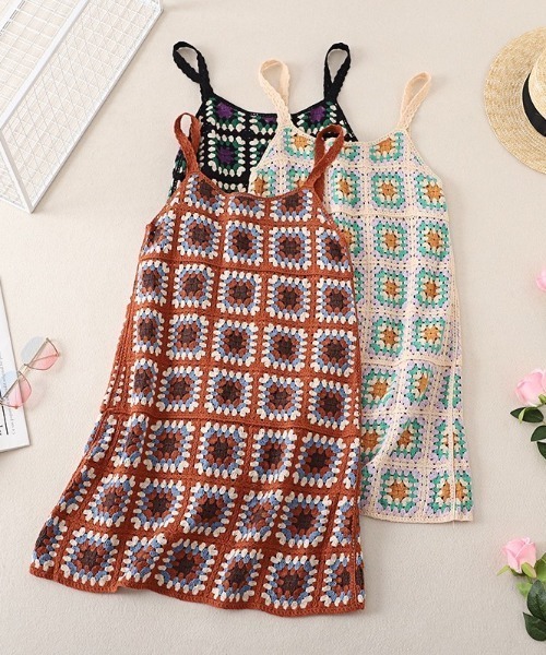 LAC-VERT（ラック・ヴェール）の「クロシェ編みニットワンピース（ワンピース・レディース・その他3/その他1/その他2/ブラウン/ピンク/ブルー・FREE）」の6枚目の写真