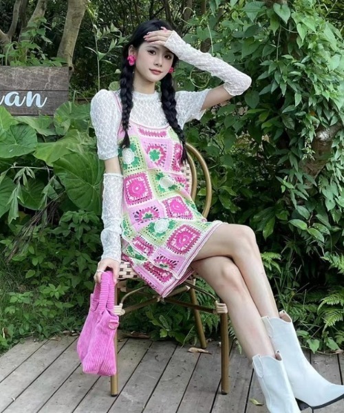 LAC-VERT（ラック・ヴェール）の「クロシェ編みニットワンピース（ワンピース・レディース・その他3/その他1/その他2/ブラウン/ピンク/ブルー・FREE）」の10枚目の写真