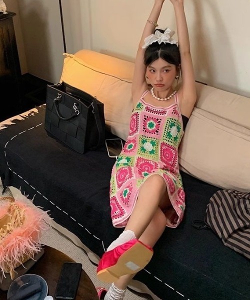 LAC-VERT（ラック・ヴェール）の「クロシェ編みニットワンピース（ワンピース・レディース・その他3/その他1/その他2/ブラウン/ピンク/ブルー・FREE）」の18枚目の写真