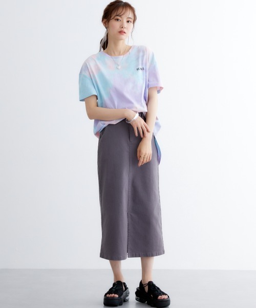 miclat（ミクラ）の「大きいサイズ　タイダイ柄バックロゴチュニック　miclat（Tシャツ/カットソー・レディース・ピンク系/ラベンダー・L/LL/3L/4L/5L）」の3枚目の写真