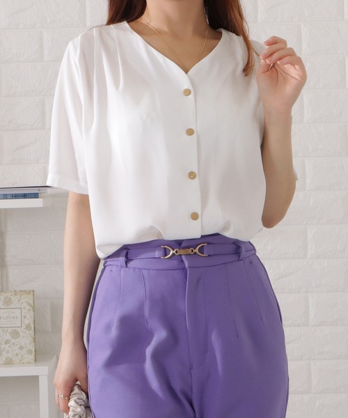 美品❇️ANAYI イエロー Vネック 長袖 とろみブラウス